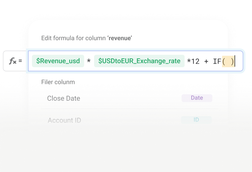 Editing a formula for a revenue column with a filter applied