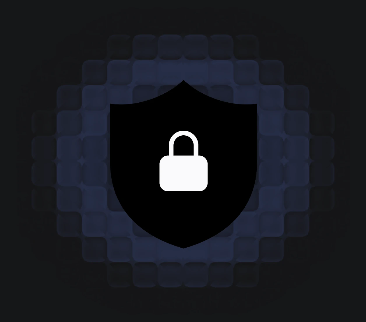 Shield with a padlock over a grid pattern, representing encrypted and access-controlled data