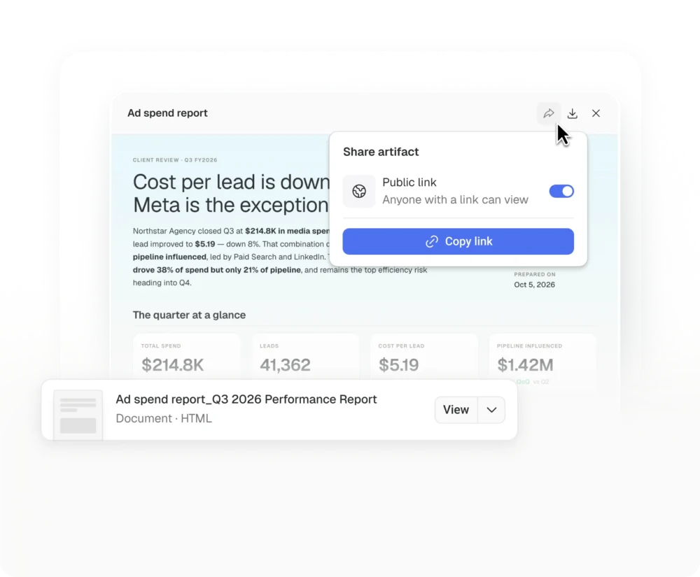 An ad spend report being shared through a public link anyone can view