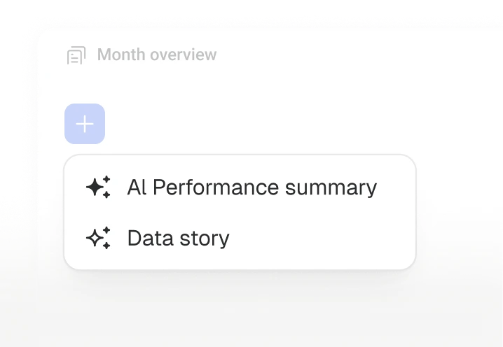 Add menu offering an AI Performance summary or a Data story