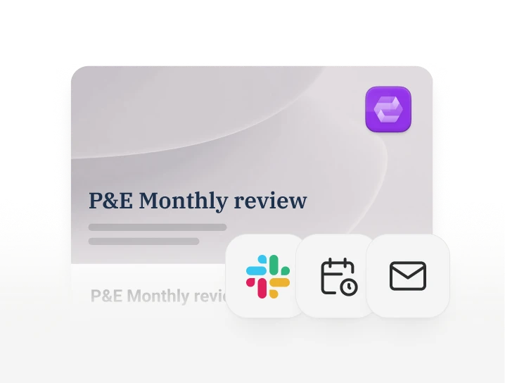 Report card with Slack, scheduled delivery and email icons